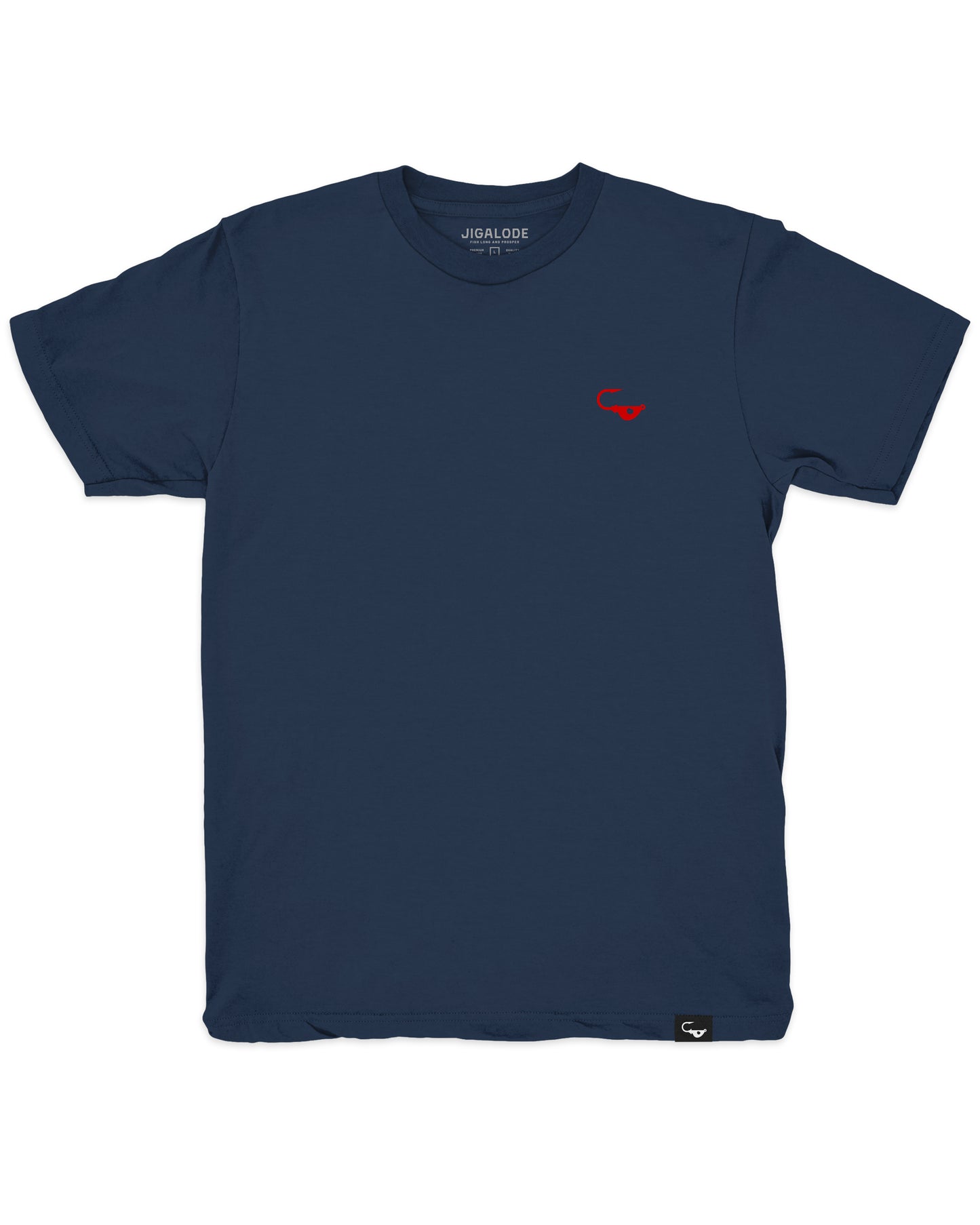 The front of the Permit Tee from Jigalode features the Mighty Jig logo on the left chest.