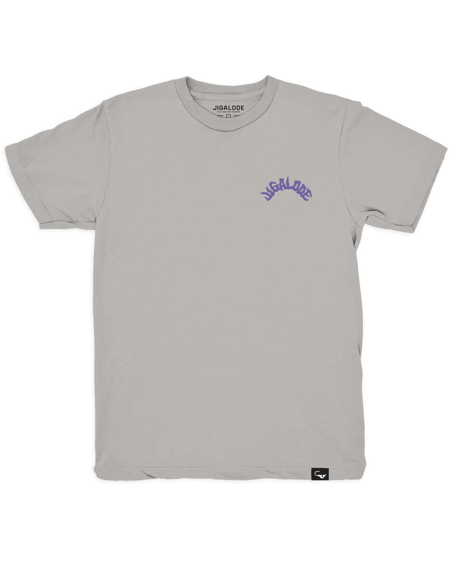 Stoned Crab fishing t-shirt featuring a crab claw holding a joint with smoke spelling out “Jigalode”