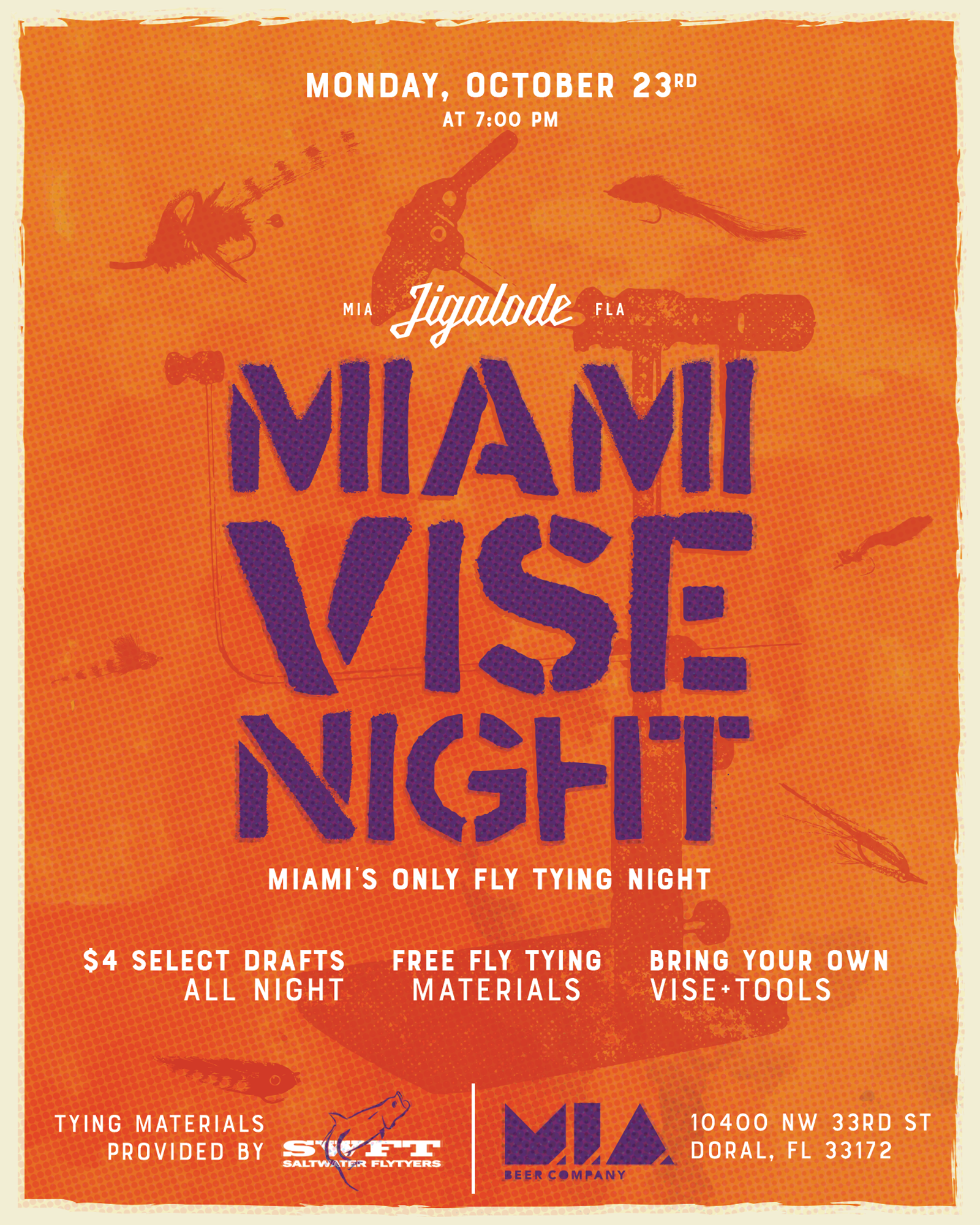 Miami, Fly Tying Night, Jigalode, Fishing, Fly Fishing, Oyster Creek Outfitters, Salt Water Fly Tyers, Fly Fishing, Florida Keys, West Palm Beach, MIA Beer Company, MIA Brewing, Tarpon, Snook, Redfish, Bonefish, Trout