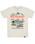 Jigalode Bay Runner Imports t-shirt featuring a vintage boat and plane graphic with square groupers in the water, proudly serving South Florida and the Caribbean