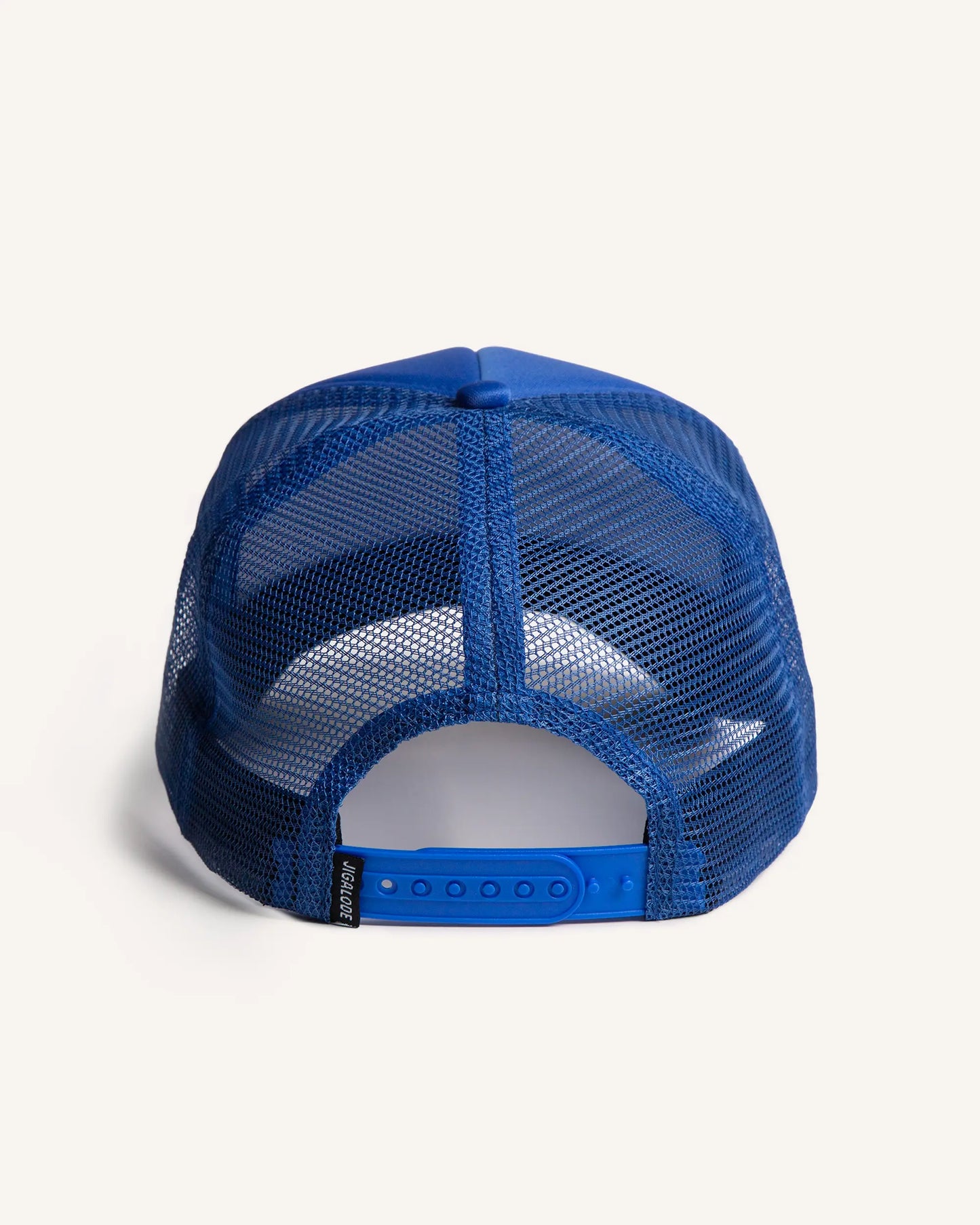 Back shot of the First Date trucker. It's a royal blue foam trucker hat. The front is printed with "I Fish On The First Date". 